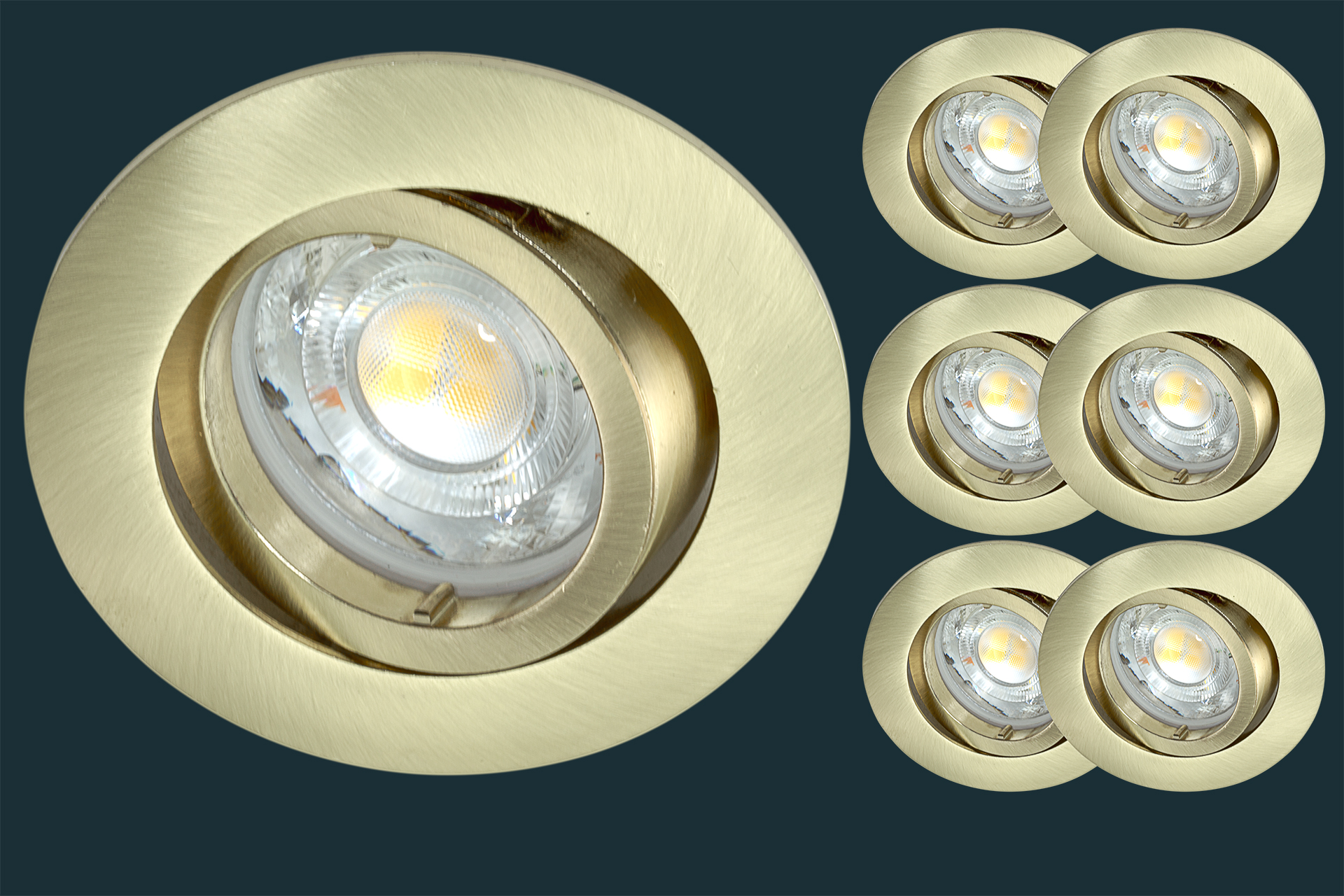 6er-Bajo-messing 6er Set LED Einbaustrahler Oley Leuchten® GU10 ECO