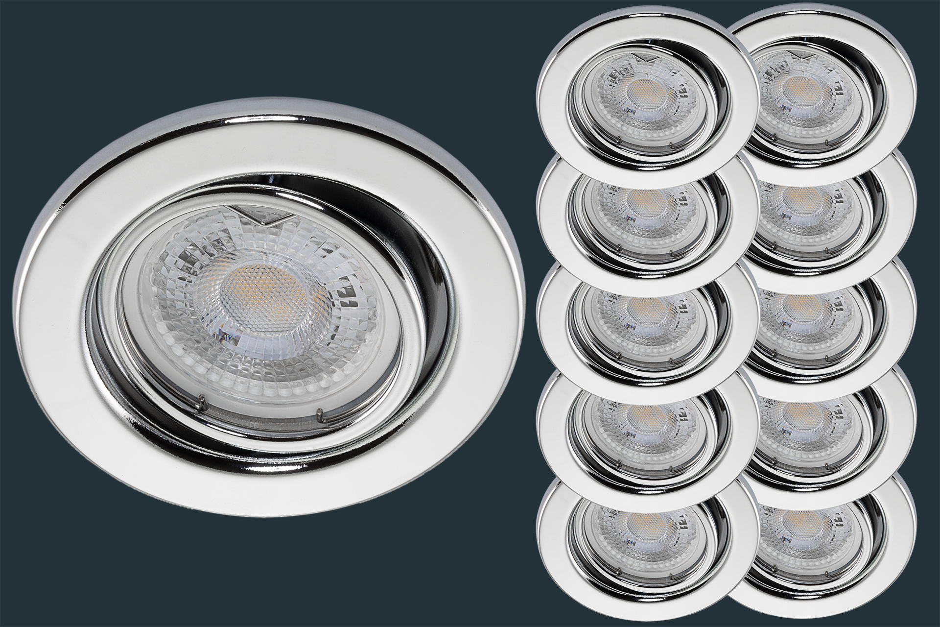 10er-BE5A4576 10er Set LED Einbaustrahler 5 Watt, chrom