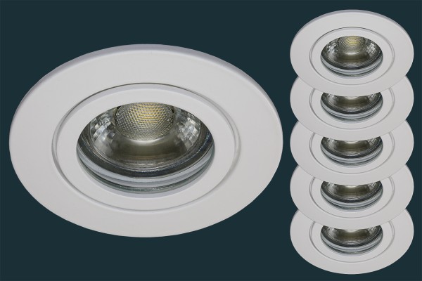 5er Set LED Einbaustrahler ALU weiß | SOLID IP44