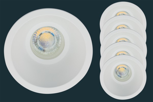 5er Set LED Einbaustrahler CONE DIM 38, blendfrei, weiß