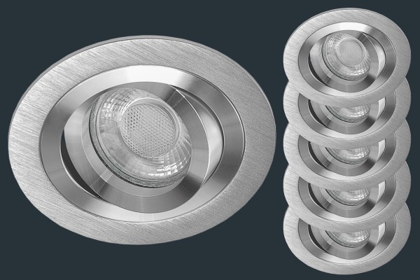 5er Set LED Einbaustrahler SOLID ALU, aluminium rund