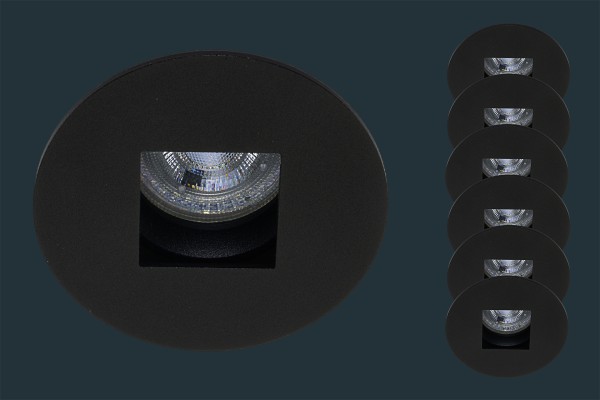 6er Set LED Einbaustrahler SQUARE, rund, schwarz