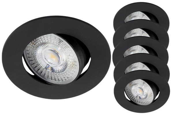 5er Set LED Einbaustrahler SPOT 5W, schwarz