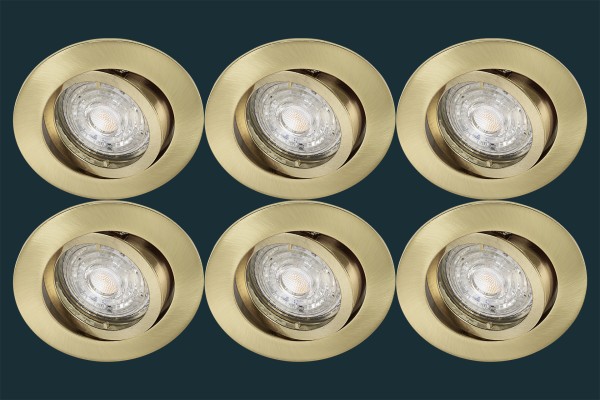 6er Set LED Einbaustrahler Osram Superstar, matt gold / messing